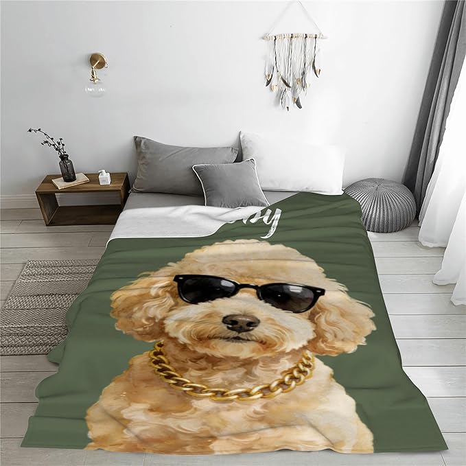 Custom Pet Portrait Blanket Personalized Fleece Throw Blankets with Dog Cat Watercolor Photo & Name Cute Cozy Soft Warm Unique Gift Ideas for Pets Lover Dog's Dad Mom