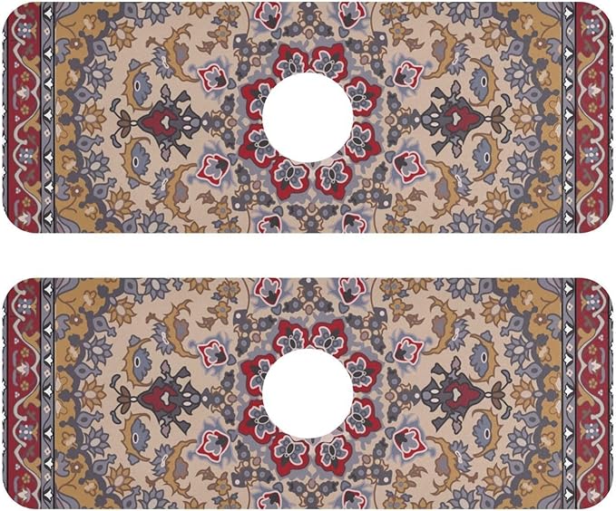 Kitchen Sink Splash Guard Sink Faucet Mat Faucet Handle Drip Catcher Drain Mats for Kitchen Bathroom Countertop Absorbent Dish Drying Mat Pad 2pack 14.7x5.4Inch Boho Retro Tan Red