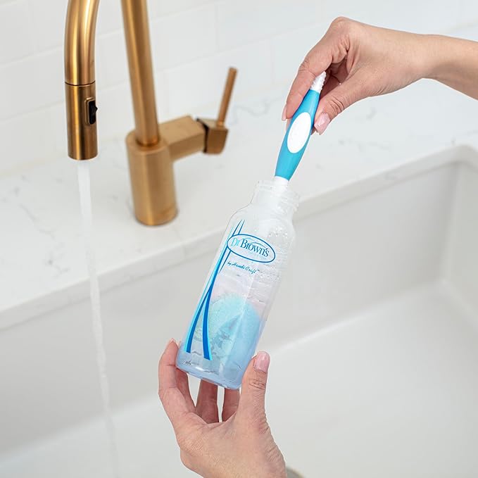 Dr. Brown's Reusable Sponge Baby Bottle Cleaning Brush with Suction Cup Stand,Scrubber and Nipple Cleaner,BPA-Free,Blue,(Pack of 12)