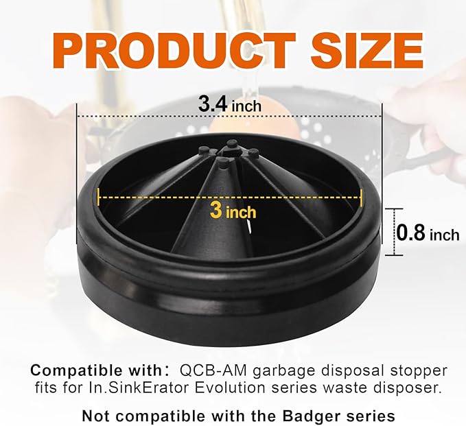 Garbage Disposal Splash Guards, 3 3/8" Kitchen Sink Splash Guard, QCB-AM Garbage Disposal Stopper Fit for in.SinkErator Evolution Series, Rubber Kitchen Sink Drain Cover(2 Pack)