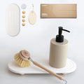 Instant Dry Sink Caddy Organizer – Water Absorbing Stone Tray for Kitchen Bathroom Countertop, Fast Drying Sink Caddy (with Wooden Feet and Natural Loofah, White)