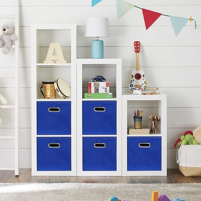 Fabric storage bins Cubes, Fabric Cube Organizer with Handle, Foldable Cube Bins for Cloth or Accessary Storage, 11x11x11, Set of 6, (Dark Blue)