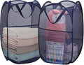 Collapsible Laundry Baskets Mesh Pop Up Laundry Basket Portable Laundry Hamper, Foldable Clothes Basket Storage Hampers (Blue - 2 Pack)