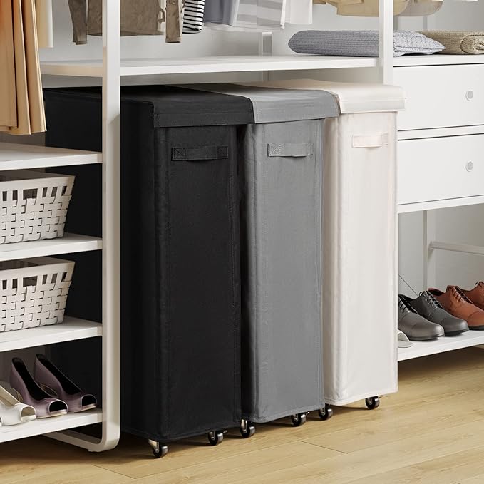 Chrislley 65L Slim Laundry Hamper with Lid Narrow Rolling Laundry Basket with Wheels Upgrade Foldable Dirty Clothes Hamper Portable Skinny Hamper Storage Bins (27.56 inches, Grey)