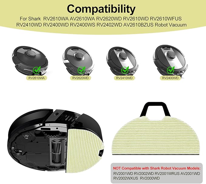 6 Pack Vacmop Replacement Pads Compatible with Shark RV2610WA AV2610WA AV2620WA AV2630WA RV2410WD Matrix Plus AI Ultra 2-in-1 Robot Vacuum,Reusable Mop Vac Pads Refills,Washable Microfiber Soft Pads