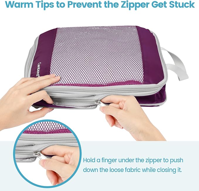 Cambond See Through Mesh Compression Packing Cubes - 4 Set Space Saving Packing Cubes for Travel Women, Lightweight Travel Bags Luggage Packing Organizer Essentials for Suitcases, Purple