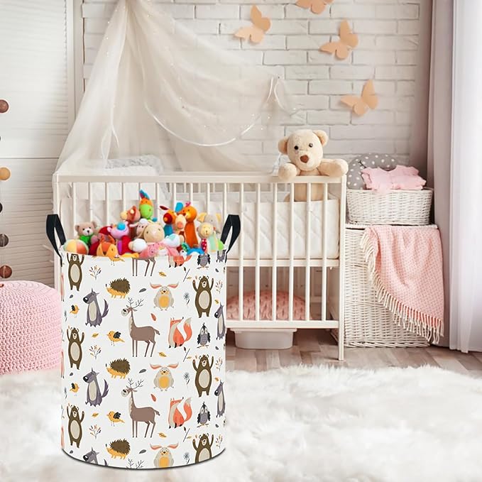 19.7" Laundry Basket,Kids Dirty Clothes Hamper,Waterproof Storage Bin,Room Decor,Gift Baskets,Nursery Hamper(Forest Animal)