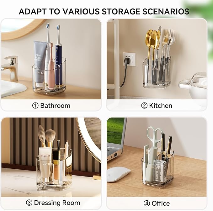 Toothbrush Holders for Bathrooms, 3 Slots Detachable Toothbrush Holder Wall Mounted with Divider, Removable Electric Tooth Brush and Toothpaste Holder Organizer for Bathroom Countertop/Kitchen/Office