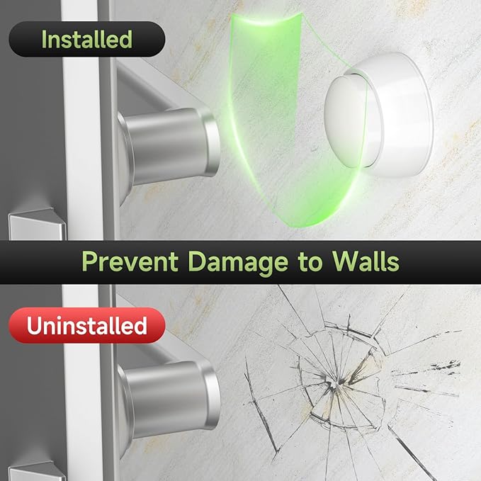 2PCS Door Stopper Wall Protector with Silicone Head, Aluminum Door Knob Wall Protector, Spring Shock Absorption Technology, 1.65" Door Stoppers for Wall, Adhesive Installation or with Screw, White