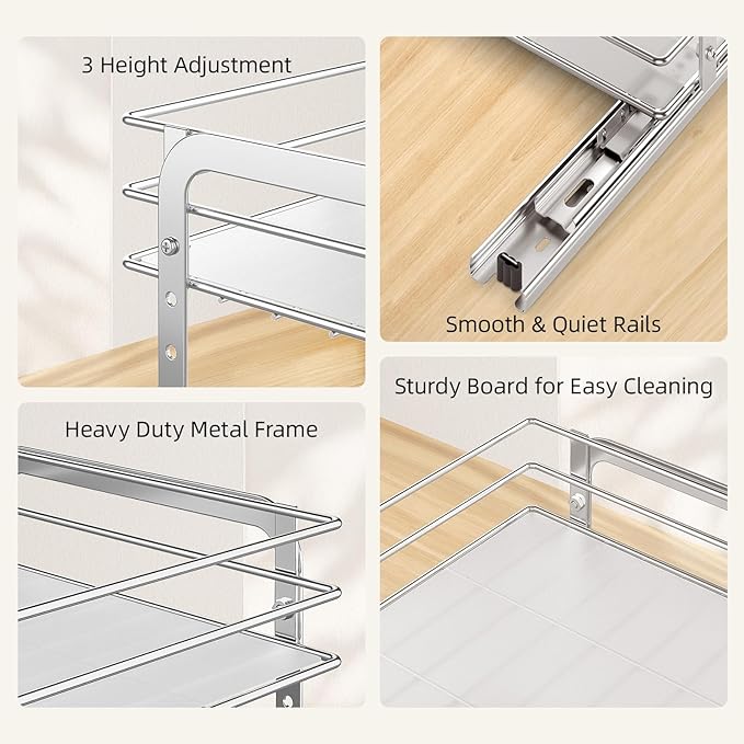 Pull Out Spice Rack Organizer for Inside Cabinet, 2 Tier Metal Spice Organization for Cabinet, Vertical Slide Out Seasoning Organizer, 9.65"W x 10.7"D x 10.24" H (Not for Cabinet with Lip)