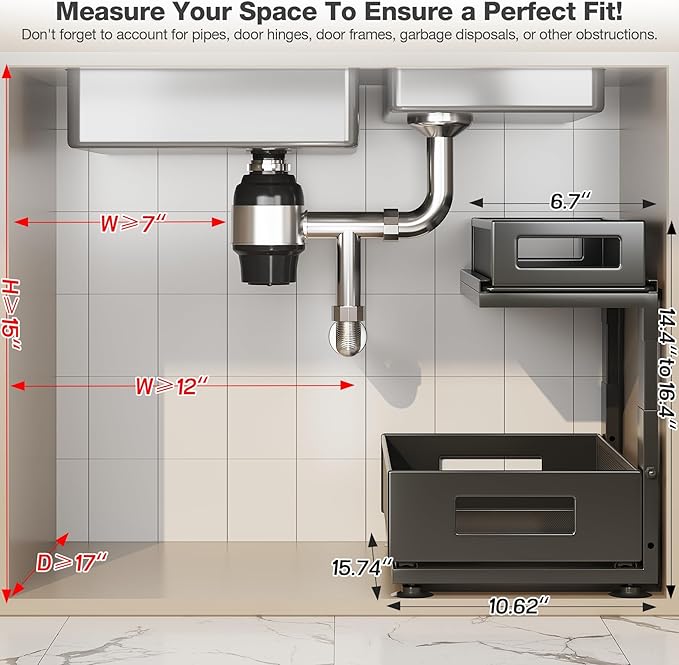 Corbyles 2 Pack Under Sink Organizer with Next-Gen Ball-Bearing Slides,2-Tier Pull Out Cabinet Storage,Height Adjustable Drawer Shelf for Bathroom,Kitchen,Laundry,Cabinet,Pantry(Patent Pending)