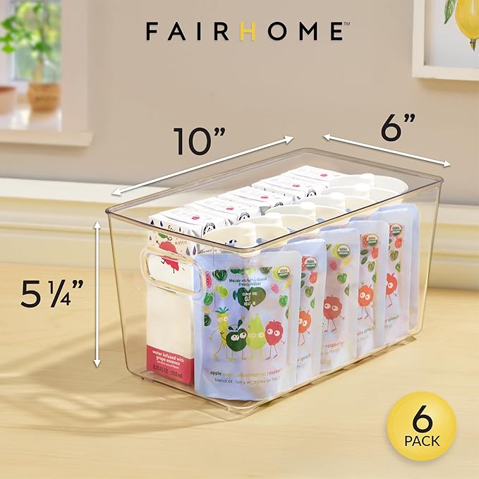 Set of 6 Clear Plastic Storage Bins With Handles, Containers To Organize Pantry, Fridge, Cabinet, Kitchen, Countertop, Closet, Cupboard, Home Organization and Storage
