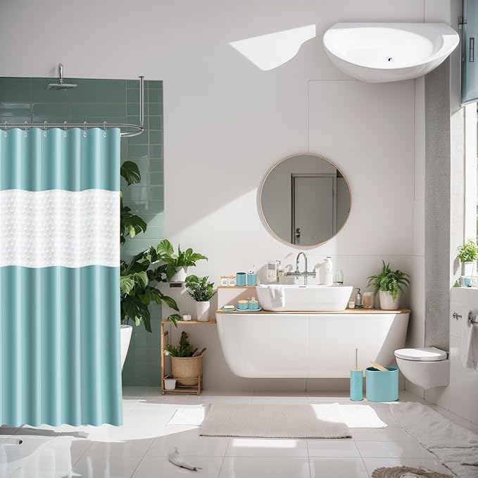 IMAVO Blue Bathroom Set,26Pcs Bathroom Accessories Set with PVC Shower Curtain,Rugs,Trash Can,Tray,Soap Dispenser,Soap Dish,Toothbrush Holder,Toothbrush Cup,Toilet Brush Holder and Qtip Holders