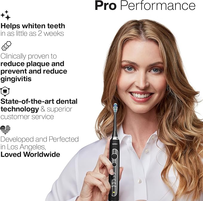 Aquasonic Black Series PRO – Ultra-Whitening Electric Toothbrush – 5 Modes & Smart Timers – Premium Travel Case & 6 Proflex Brush Heads – ADA Accepted Toothbrush (Pack of 2)