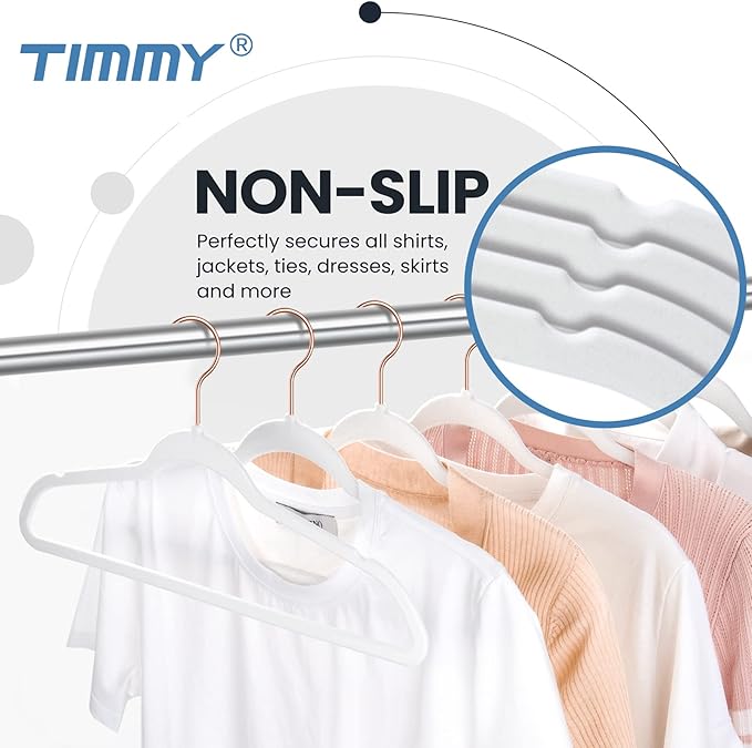 TIMMY Hangers Non-Slip Velvet Hangers - Suit Hangers (50-Pack) Ultra Thin Space Saving Coat Hanger and Heavy Duty Clothes Hangers Hold Up-to 10 Lb-White Velvet Hangers
