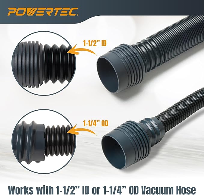 POWERTEC 70510 10 Ft. Vacuum Hose Dust Collection Kit with 5 Fittings, Tapered Reducer and Quick Connect Dust Port Adapter for Woodworking Power Tools, Home and Wet/Dry Shop Vacuums