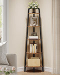 Corner Shelf, 5-Tier Ladder Corner Shelf, Ladder Bookshelf, 59.6" Tall Vertical Display Stand, Metal Frame Bookshelf, for Living Room, Bedroom, Kitchen, Rustic Brown and Black TCJ20BF