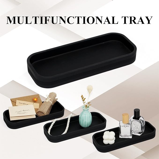 6-Piece Bathroom Accessories Set, Organizer Set with Soap Dispenser, Toothbrush Holder Set, Vanity Tray, Tumbler & 2 Cotton Swab Jars – Modern Stylish Bathroom Storage(Matte Black)