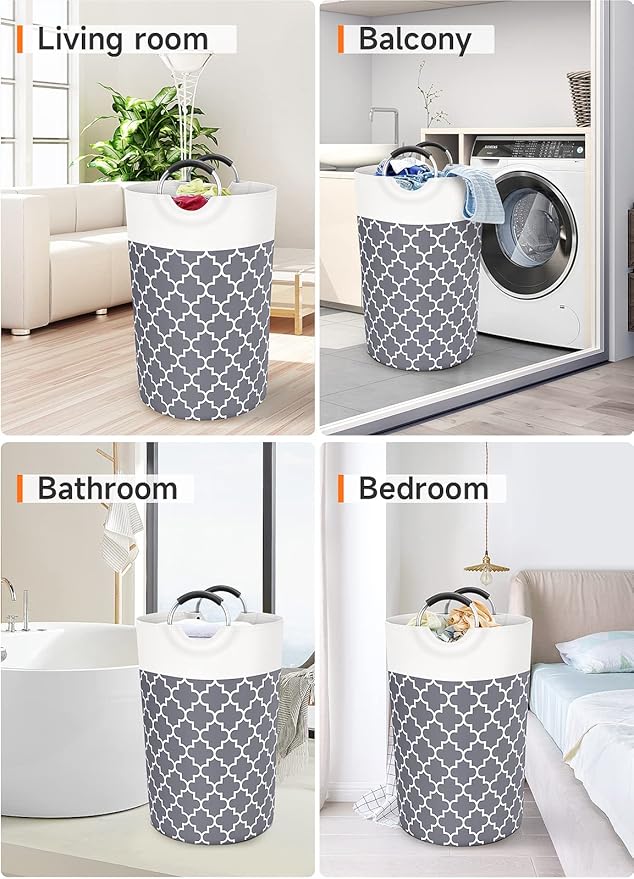 Large Laundry Basket Laundry Hamper Bag Washing Bin Clothes Bag Collapsible Tall with Handles Waterproof Travel Bathroom College Essentials Storage for College Dorm, Family (Grey) 115L