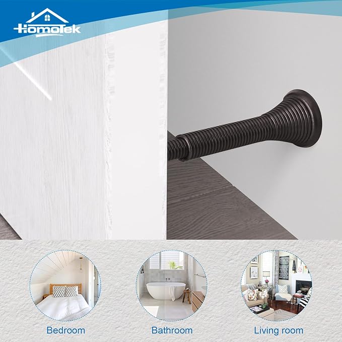 HOMOTEK 2 Pack Telescoping Spring Door Stoppers, Extended from 3-1/8 to 4-1/4 inches Wall Mount Extra Long Door Stops- Flexible Spring Doorstops Wall Protector (Oil Rubbed Bronze)