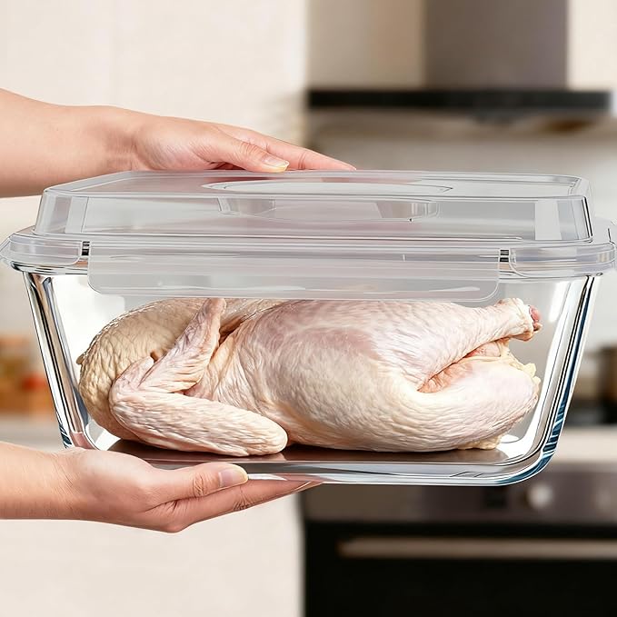 Extra Large Glass Storage Containers with Lids, Large Glass Food Containers for Rotisserie Chicken/Turkey and Potluck, Giant Watermelon Container, XL Big Bowl Freezer Storage Container Airtight 220 oz
