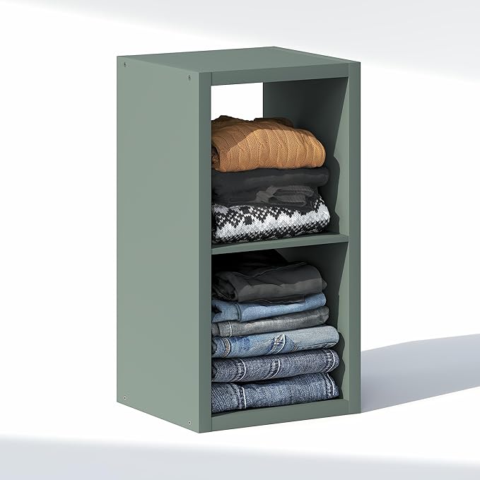 Furinno Cubic Closet Organizers and Storage, 2-Cube Closet Organizer, Open Shelf Closet Storage, Extra Thick Frame for Wardrobe, Bedroom, Living Room, Sage Green