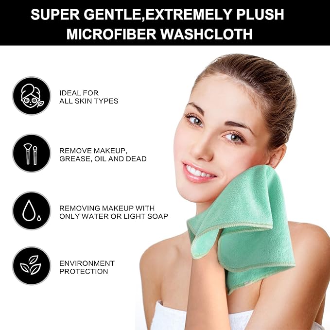 SINLAND Microfiber Facial Cloths Fast Drying Washcloth 12inch x 12inch Absorbent Face Wash Cloth Soft Makeup Remover Cloths