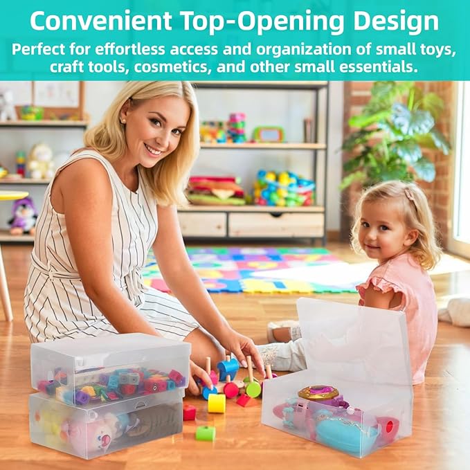 kilofly 10 Kids Women Smart Storage Containers Foldable Clear Shoe Box Set