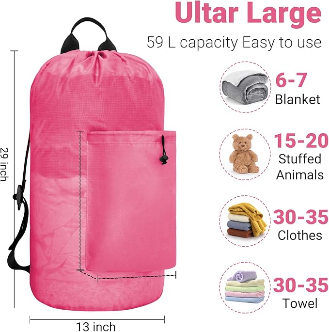 Laundry Bag Backpack Large Travel Laundry Bags with Shoulder Straps Durable Polyster Clothes Bag for College