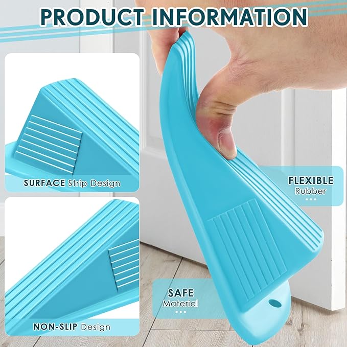 Frienda 6 Pcs Jumbo Door Stoppers Heavy Duty Door Stopper Tall up to 2inch Tall Wedge TPR Large Wedge Stackable Big Rubber Doorstop for Hotel Carpet Hardwood Concrete and Tile (Blue)