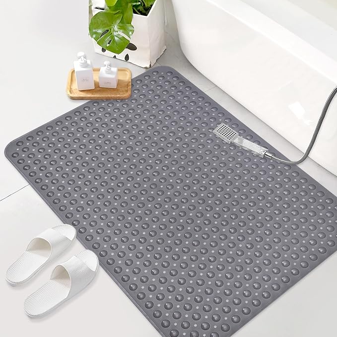 Mofonky Shower Mat Non Slip: 47.2 x 31.5 Inch Extra Large TPE Shower Mats for Inside Shower - Anti Slip Shower Stall Matt with Drain Hole and Suction Cups for Elderly