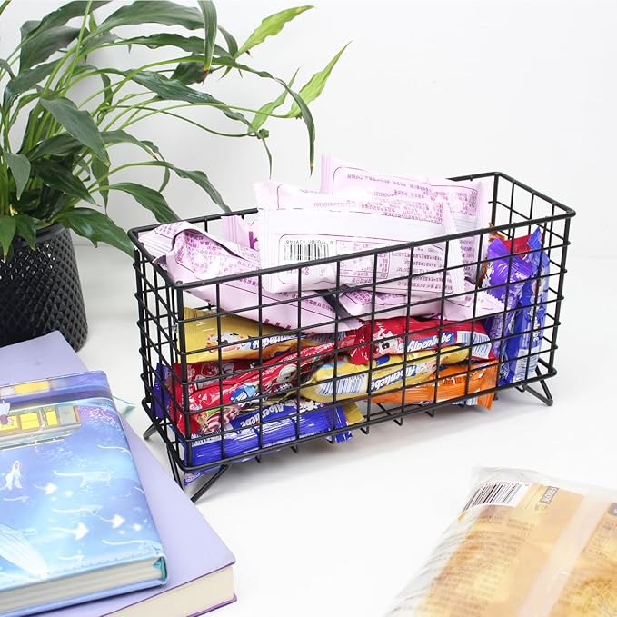 Metal Wire Storage Basket,Fruit Basket,Bathroom Shelf Rack,Iron Countertop Storage Rack Suitable for kitchen, bathroom, bedroom, living room (Black)