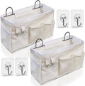 Kanrichu 2pcs Large Wall Hanging Organizer Bag, Linen Fabric Door Hanging Storage Baskets with Pockets, Waterproof Bin for Kitchen, Bedroom, Office, RV Camper (White)
