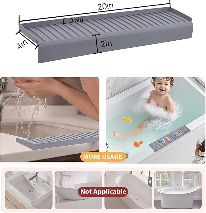 Sink Edge Protector with Suction Cup 14" 20" 24" 30", Silicone Sink Splash Guard for Kitchen & Bathroom, Protect Countertop from Scratches, Stains, for Stainless Steel Granite Quartz-Grey