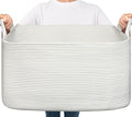 Goodpick Large Blanket Basket Living Room, Storage Baskets for Organizing, Woven Rope Laundry Basket for Toy Storage, 21.6" x 14.9" x 11.8", White