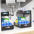 Housolution 2 Pack Large Under Sink Organizer, 2 Tier Metal Pull Out Under Sink Storage with Sliding Mesh Drawers, Height Adjustable Slide Out Under Cabinet Organizer for Kitchen Bathroom, Black