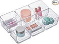 STORi SimpleSort 6-Piece Stackable Clear Drawer Organizer Set | 3" x 3" x 2" Square Trays | Small Makeup Vanity Storage Bins and Office Desk Drawer Dividers | Made in USA