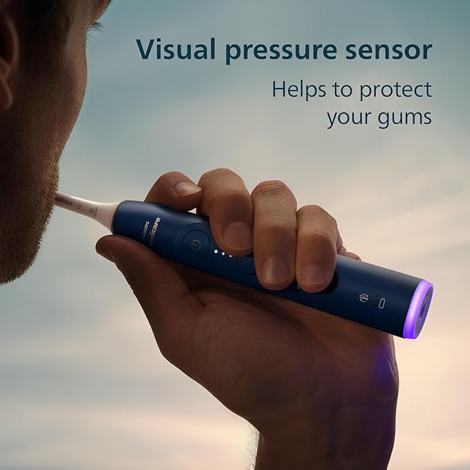 Philips Sonicare 6700 Series Electric Toothbrush - Next-Generation Sonicare Technology, Pressure Sensor, 9 Brushing Settings, SmarTimer, 21-Day Runtime, Travel Case, Navy Blue, HX7413/05
