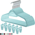 Velvet Hangers, Non-Slip Ultra Slim Space Saving Hanger, with notches, tie bar, and Swivel Hooks, 30 Pack, with Bonus 20 Matching Velvet Finger Clips. Blue (Aqua)
