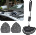 Ziciner Car Windshield Cleaner, Microfiber Auto Cleaning Wiper with Aluminum Extendable Handle and 2 Washable Reusable Cloth Pad Head, Universal Vehicle Interior Exterior Cleaner Kit (Gray-Triangle)