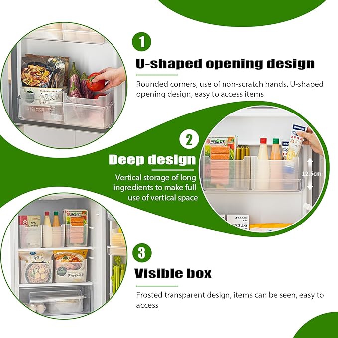 3 Pack Refrigerator Organizer Box, Plastic Refrigerator Side Door Storage Containers, Space-Saving Organizer Bins for Refrige, Refrige Drawers for Fruit and Vegetable (Clear, L×3)