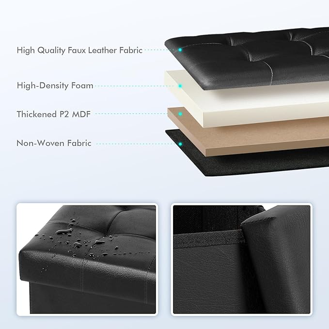 B FSOBEIIALEO Storage Ottoman Small Cube, Foot Rest Seat Faux Leather Dorm Room Ottoman Black 12.6"X12.6"X12.6" (2 Pack)