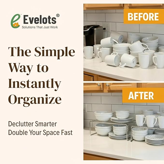 Evelots Kitchen Cabinet Wire Shelf Organizer/Rack - 4 Pack Sturdy Large Metal Shelf Risers - Double Your Counter Space - Great for Kitchen, Freezer, Pantry and Bathroom - Rustproof - Chrome