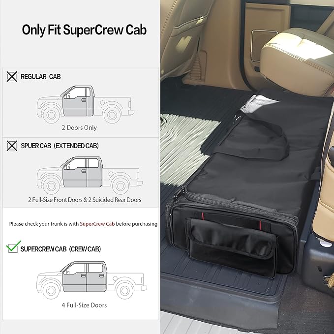 samdew Underseat Storage Bag Fit for SuperCrew Cab, Truck Under Seat Organizer with 4 Detachable Inner Dividers & Anti-slip Bottom for Full Size Trucks, Black