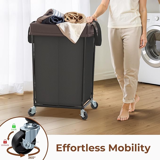 160L Laundry Hamper with Wheels, 2 Section Large Rolling Laundry Basket Bag with Wheels, Clothes Hamper Cart for Laundry, Bedroom, Bathroom and Dorm