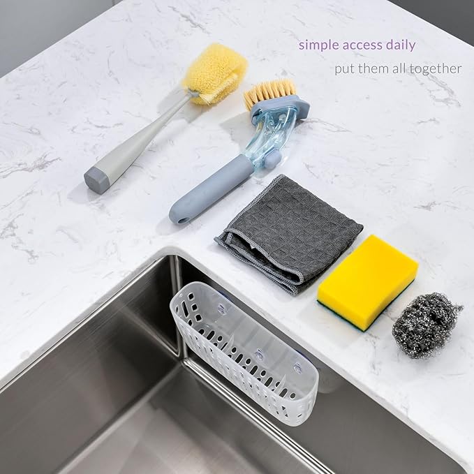 simpletome Sink Caddy Basket, Sinkware Organizer, 3X Strong Suction Cups Or Countertop, Transparent