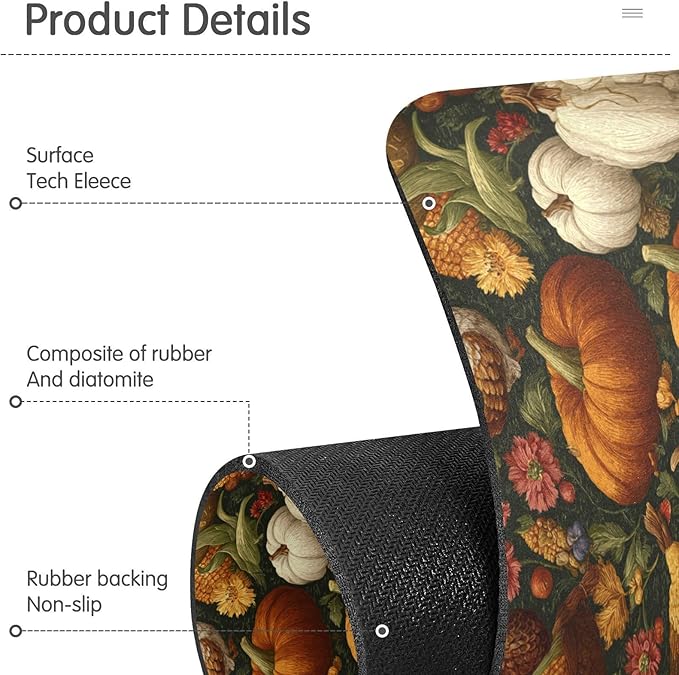 Vintage Pumpkin Flower Mapkle Leaves Fall Kitchen Sink Splash Guard Sink Faucet Mat Faucet Handle Drip Catcher Drain Mats for Kitchen Bathroom Countertop Absorbent Dish Drying Pad 2P
