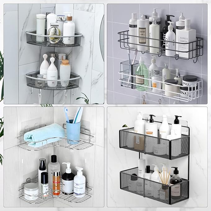 EAGMAK 4 Pack Transparent Shower Caddy Adhesive for Replacement, No Drilling, Soap Holder, Bathroom Storage Shelves and Kitchen Racks
