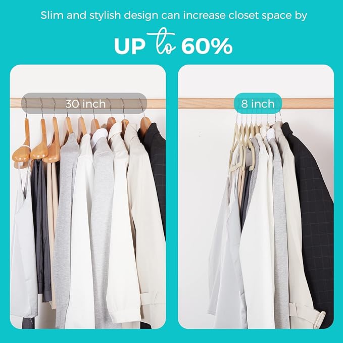 HOUSE DAY Premium Velvet Hangers 50 Pack, Non-Slip Flocked Felt Hangers, Sturdy Clothes Hangers with 360° Rotatable Hook, Heavy Duty Coat Hanger, Durable Slim Beige Hanger for Closet Space Saving
