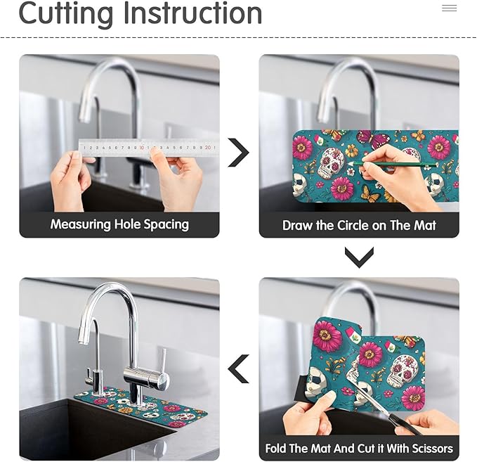 Kitchen Sink Splash Guard 1 PC 30 Inch Sink Faucet Mat Splash Guard for Bathroom Countertop Water Absorbent Foldable Cuttable Soft Washable Mexican Flag Flower Soccer